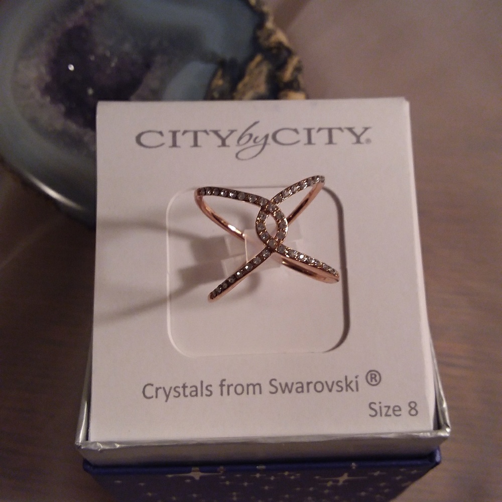 City By City Double Band Pink Gold Tone Ring